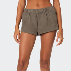 Pantalones cortos de moda de cintura alta, ajuste relajado, mezcla de algodón, pantalones cortos para mujer, venta al por mayor, pantalones cortos cómodos de verano con logotipo personalizado - Product Image 1