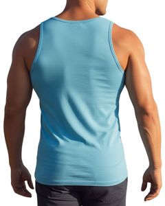 <b>Men</b> Sleeveless Tank Top Muscle Fit Athletic <b>Gym</b> Wear Stretch Fabric Solid Sky Blue Color Fitness <b>Vest</b> Customized Wholesale - Product Image 4