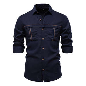 Camisa Casual de Manga Larga para Hombre, 100% Algodón Satinado, Color Sólido, Diseño con Bolsillo, Colección Primavera Verano 2026, Gran Venta - Product Image 5