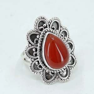 Navya Craft Women's 925 Sterling Silver <b>Statement</b> <b>Ring</b> Carnelian Gemstone Pear Shape Red 18K Size 4 14 Perfect Gift Jewelry - Product Image 1