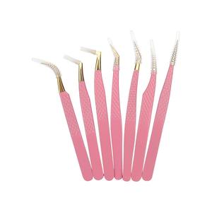 Pinzas de pestañas amarillas personalizadas de etiqueta privada con mango de corazón pinzas de extensión de pestañas con pinzas de pestañas de agarre de fibra de corazón - Product Image 6