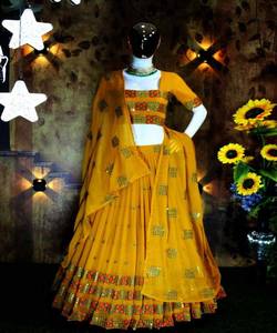 Lehenga Choli de Algodón y Seda a Precio de Mayoreo, con Bordado de Georgette y Lentejuelas, Dupatta Étnico Indio Pakistaní - Product Image 3