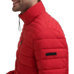 Veste d'hiver décontractée en toile légère pour hommes Bomber matelassé avec capuche coupe-vent et logo avant Design Puffer Outwear - Product Image 4