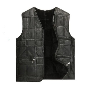 Chaleco de Cuero Genuino y Lona para Motociclistas, para Hombre, Invierno, Talla Grande, Color Sólido - Product Image 6