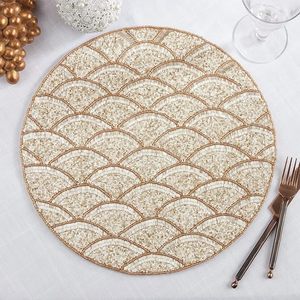 Hand Glass Beaded Scallop Placemat Gold <b>Table</b> <b>Mat</b> for Home Family Gatherings Banquets Wedding & Special Occasion - Product Image 5
