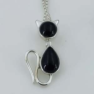 Collier en argent sterling 925 fait main avec pendentif chat en onyx noir, chaîne réglable de 16 à 24 pouces, cadeau pour elle - Product Image 3