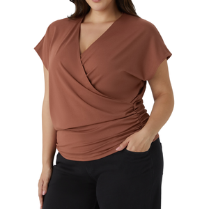 Tops de Yoga de Talla Grande, Estilo Envolvente de Manga Corta, Ropa Deportiva Elástica para Entrenamiento, Fitness, Gimnasio y Deportes - Product Image 1