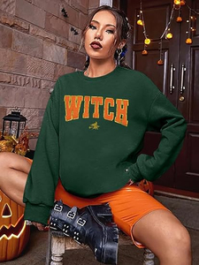 Sudaderas con capucha con estampado de bruja de Halloween de gran tamaño para mujer, sudaderas gráficas de lana, jersey de manga larga con bolsillo, nueva moda 2025 - Product Image 6