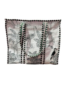 Handmade Women's <b>Large</b> <b>Shoulder</b> Tote <b>Bag</b> Handblock Printed Cotton Quilted <b>with</b> Zipper Floral Print - Product Image 1