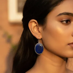 Boucles d'oreilles pendantes style bohème pour femme, en pierre naturelle lapis-lazuli, sertissage clos en argent 925, forme goutte d'eau, bijoux de fête - Product Image 1
