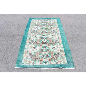 Tapis turc vintage, tapis de 3,8 x 6,1 pieds, tapis en laine bleu et marron à carreaux - Product Image 1