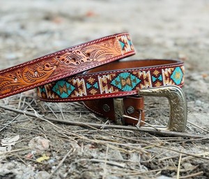 Handmade Embroidery <b>Tooling</b> Leather Needle Work <b>Belt</b> Alloy Pin Buckle Adjustable Size Hand Painted Accessory Sale Direct Factory - Product Image 2