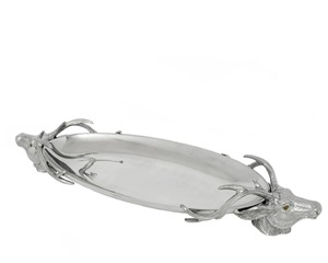 Bandeja de servicio decorativa ornamentada con asas de asta - Product Image 3