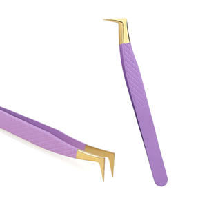 Diamond Grip Lash Tweezers for Eyelash Extension Stainless Steel Private Label Wholesale Eyelash Purple Gold Tip Tweezers Set - Product Image 6