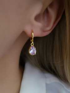 Purple Amethyst Gemstone Charms 925 Sterling Silver Gold Plated Cute Dangle Earrings-High Quality Unique Design Anniversary Gift - Product Image 3