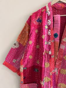 Silk <b>Kantha</b> Patchwork Kimono Robe Vintage Handmade Patola Silk Duster <b>Jacket</b> - Product Image 4