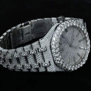 Montre-bracelet automatique en acier inoxydable avec diamant en moissanite élégant et luxueux, bijoux tendance hip-hop, mécanique - Product Image 3