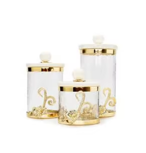 Diseños de lujo Frasco de vidrio y contenedor con tapa dorada Lavavajillas Base de bote de vidrio con cubierta superior de mármol blanco 2025 - Product Image 2