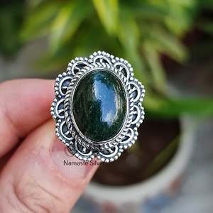 Anillo de Plata de Ley 925 Hecho a Mano para Mujer, Jade Verde Ovalado, Estilo Boho, con Circonita, Regalo de Cumpleaños, Aniversario o Navidad para Ella - Product Image 5
