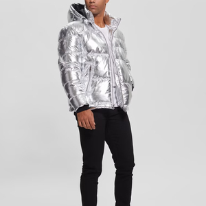 Chaqueta de plata de plumón para hombre a la moda de invierno, tela de lona al por mayor directa de fábrica con cuello levantado - Product Image 5