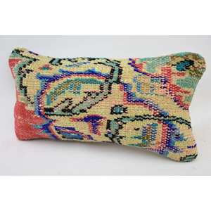 Multicolor Vintage Floral Kantha Patchwork Wool <b>Pillow</b> 8x16 Inch Decorative Cushion for Bedding Floor Woven Embroidered Print - Product Image 3