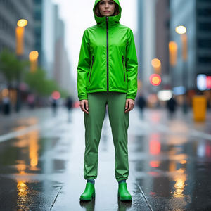 Veste de pluie à panneaux multiples Pantalon imperméable Combinaison de survêtement coupe-vent en nylon léger Survêtement coupe-vent pour femmes - Product Image 5