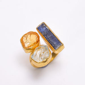 แหวนเงินแท้ชุบทอง925แหวนผู้หญิงสีเขียวธรรมชาติ kyanite พลอยอะความารีนท้องฟ้าอะพาไทต์เครื่องประดับ925 - Product Image 2