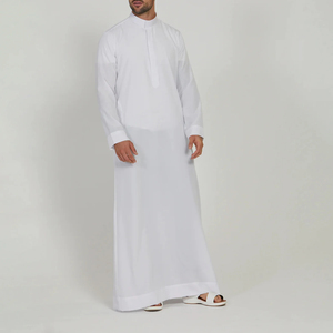 Túnica Tradicional Árabe para Hombre, Color Sólido, Lino de Algodón, Mangas Largas, Estilo Casual Étnico, Jubba, Estilo Saudí - Product Image 4