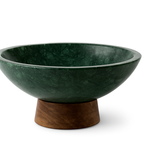 Bol à fruits en marbre vert de luxe avec base en bois, centre de table décoratif fait à la main pour table à manger, organisateur de cuisine, bol décoratif - Product Image 1