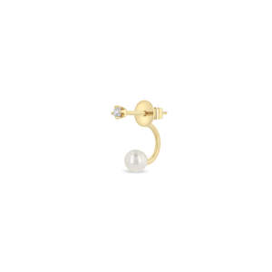 Trendy 0.06ctw 2mm Round Brilliant Cut Diamond Stud & 4mm Freshwater Pearl Jacket Studs Earrings in 14k Solid Gold Gift for Her - Product Image 4