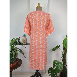 Boho Botanique Orange Sunrise Hand-Painted Indian Cotton <b>Kaftan</b> Lightweight and Breathable Swimsuit Cover Ups - Product Image 6