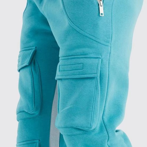 BOBBIN INDUSTRIES Custom New Design Hot Selling Men's Cargo Flared Joggers Dark Wash Canvas Cotton Fleece <b>Elastic</b> <b>Waist</b> Pants - Product Image 4