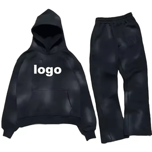 Trending Custom Embroidery Sweat Suits Hoodie and Jogger Two Piece Set Sports <b>Tech</b> Fleece <b>Washed</b> Vintage Tracksuit for Men - Product Image 6