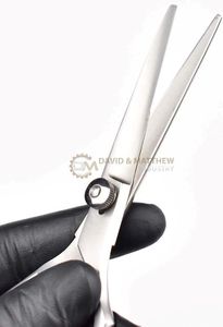 Tijeras de corte de pelo de salón de peluquero profesional, logotipo personalizado, reposapiés ajustable afilado, anillo de goma de acero inoxidable alto - Product Image 3