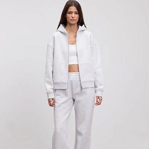 <b>Women's</b> High Quality Marl <b>Grey</b> Jogger Set Zip Hoodie Drop Shoulder Relaxed Two-Piece Tracksuit for Gym Training Winter - Product Image 1