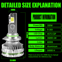 Nuevo Diseño de Fábrica, Faro LED para Auto de Alta Potencia 300w 50000lm, Bombilla LED H7 H11 H4 para Auto, Bombilla LED H4