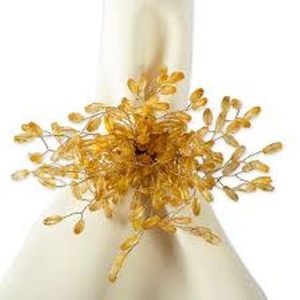 Rond de serviette bouquet de perles de cristal doré Décoration intérieure unique et centre de table pour table à manger ou fête Design floral - Product Image 6