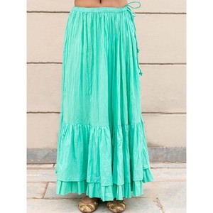 Turquoise Crinkled Knit Pleated <b>Skirt</b> with <b>Elastic</b> <b>Waist</b> - Product Image 1