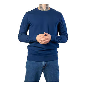 Sudadera Bordada de Forro Polar de Poliéster/Algodón Azul Sólido para Hombre, Transpirable, Cuello Redondo, Manga Larga, para Invierno 2025, Venta al Por Mayor - Product Image 1