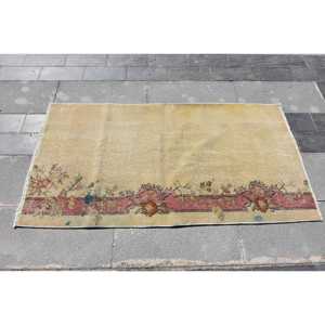 2.5x4.9 ft Vintage Rug, <b>Yellow</b> Floral Turkish <b>Wool</b> Rug - Product Image 3
