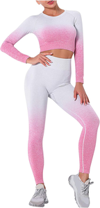 Tenue de yoga deux pièces dégradée à manches longues pour femmes combinaison de fitness antibactérienne à séchage rapide pour le service OEM de salle de sport - Product Image 2