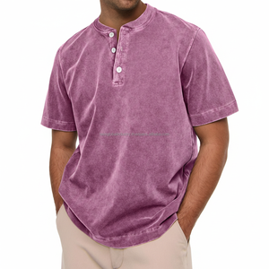 Camiseta Henley de Algodón Lavado, Corte Ajustado, Venta al Por Mayor, Pedidos al Por Mayor, OEM, Etiqueta Privada Personalizada para Hombre - Product Image 2