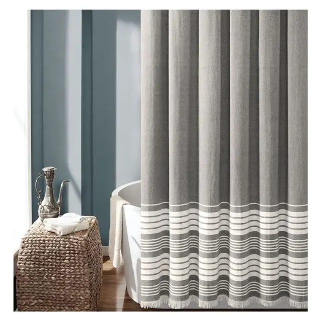 Greyish Stripped Simple Print Boy Embroidered Waterproof Shower Screen Polyester High Quality Anti-slip Drape Curtains On Sale