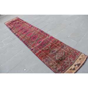 Alfombra Turca, Alfombra Vintage de 2.3x11.3 pies, Alfombra Herki Roja y Azul Degradada - Product Image 2