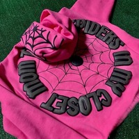 Pembe Hoodie örümcek Web baskılı ekstra büyük uzun kollu adam Hoodi Harajuku Hip Hop moda kazak kazak Y2k giyim