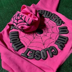 Pembe Hoodie örümcek Web baskılı ekstra büyük uzun kollu adam Hoodi Harajuku Hip Hop moda kazak kazak Y2k giyim