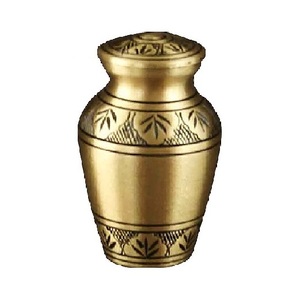 High Quality Brass Cremation <b>Keepsake</b> Urns With Leaf Engraving Gold And Black Color Finished <b>For</b> Human <b>Ashes</b> - Product Image 2