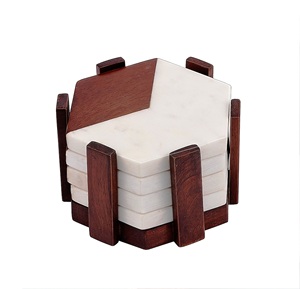 Posavasos de mármol y madera de mango natural Posavasos de mango de madera natural y mármol Hecho EN LA India - Product Image 6