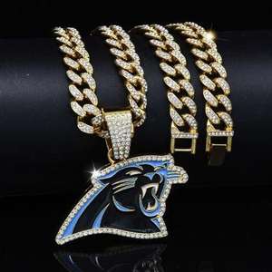 Collar con Colgante de Animales de la NFL, los Carolina Panthers, Unisex, en Plata con Baño de Rodio y Oro de 14K, Estilo Hip-Hop, con Moissanita, en Oferta - Product Image 4