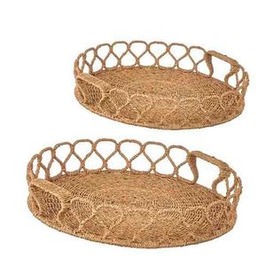 Boho Decorative Serving Tray Brown Rattan Wood Bamboo Water Hyacinth Fringe <b>Placemats</b> <b>Rectangle</b> Home Storage Organizing Tray - Product Image 3